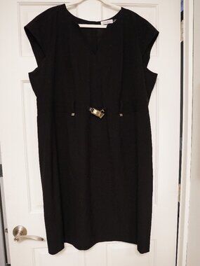 Calvin Klein 20W Black Sheath Dress Gold Buckle Career Office Plus Size